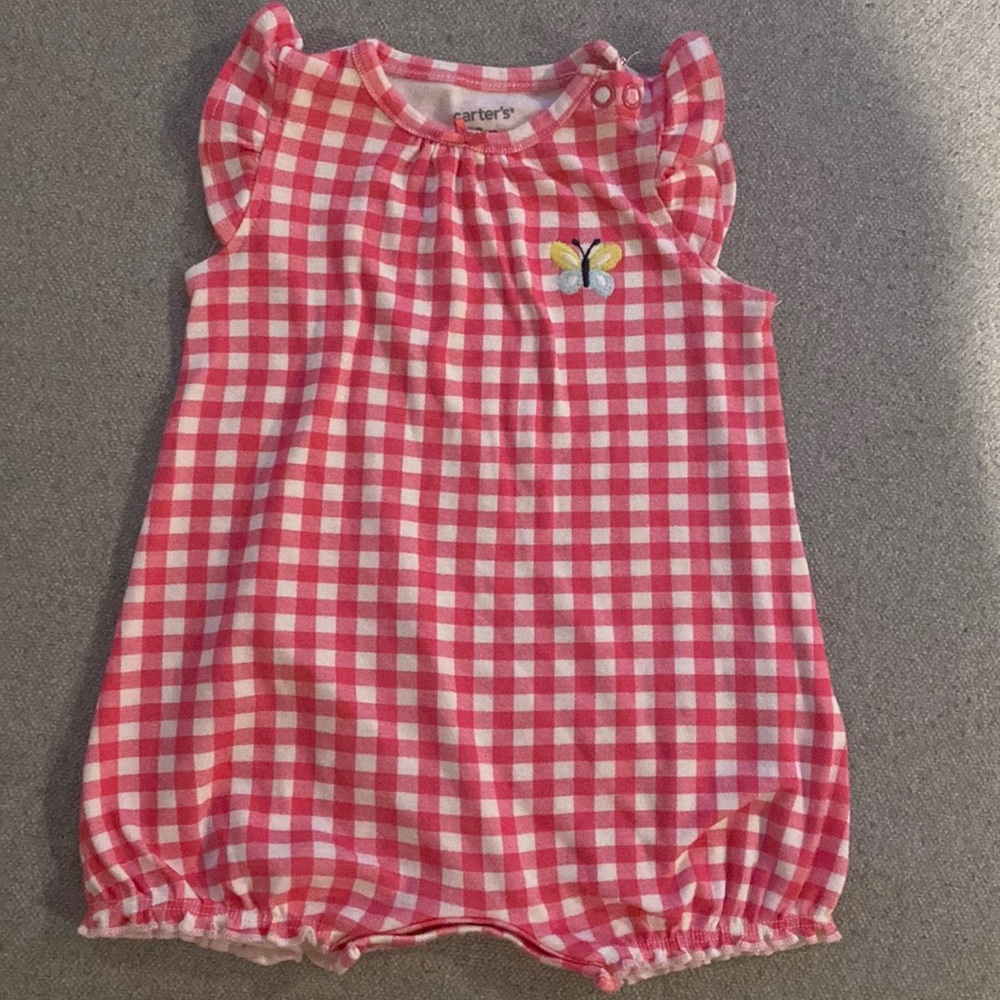 Hot Pink Gingham Baby Romper 3m